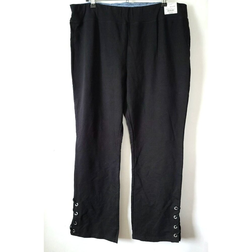 St Johns Bay Womens Leggings XXL Black/Orange Slim Leg Terry Lined Lace Up Ankle - Picture 3 of 6